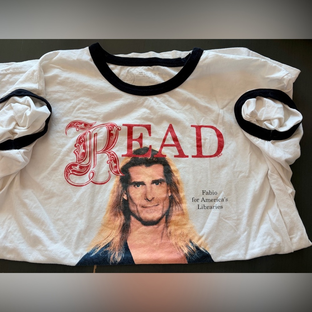 Vintage Fabio Lanzoni Ringer White and Black Read Graphic Tee